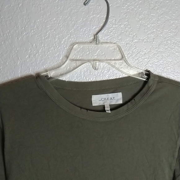 THE GREAT The Ruffle Peplum short sleeve Tee green sz S - Picture 3 of 8